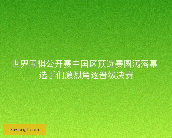 世界围棋公开赛中国区预选赛圆满落幕 选手们激烈角逐晋级决赛